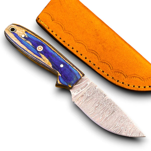 Cuchillo de Supervivencia y Defensa Personal Personalizable OEM Hecho a Mano con Hoja Fija de Damasco, Mango de Madera Pakka y Funda de Cuero - Product Image 1