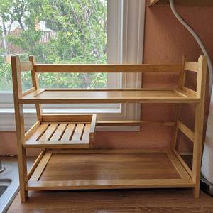 Wooden Three Tier <b>Storage</b> <b>Rack</b> For <b>Kitchen</b> Countertop Tableware Organization Rustic Style Standing Type Durable Countertop table - Product Image 5