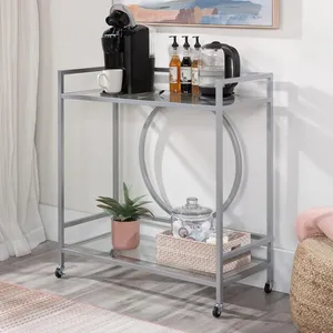 Modern Metal Serving Cart with Round Shelf 34 Inch Diameter Spacious Utility Shelves Elegant Handmade Craftsmanship - Product Image 1