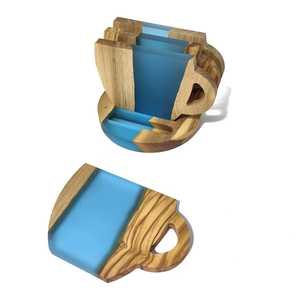 Latest Cup Shape Tea Coffee Coasters Display <b>Stand</b> Custom Acacia Wooden coaster for <b>Drinks</b> Epoxy Resin Coasters Set with Holder - Product Image 6