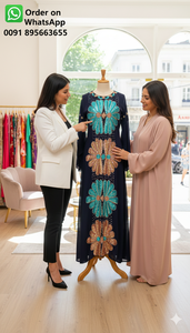 Robe Kaftan Islamique Élégante en Georgette Bleue avec Embellissements en Cristal Violet Royal et Broderies Dorées Scintillantes, Antistatique - Product Image 4