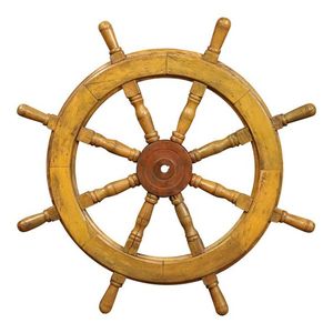 Wooden <b>Ship</b> <b>Wheel</b> Marine Dockside Companion Crafted to Complement Coastal Decorating with Refined Seafaring Influence - Product Image 1
