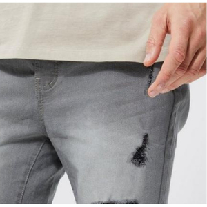 Shorts en jean gris déchiré pour homme, taille mi-haute, style décontracté d'été, tissu tissé - Product Image 4