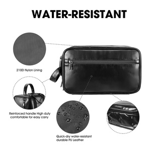 Neceser de Cuero Genuino Hecho a Medida, Resistente al Desgaste, con Doble Cremallera, Color Negro, Estuche Cosmético Elegante, Kit Dopp - Product Image 4