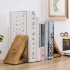 Porte-livres décoratifs en bois avec design triangulaire, support à livres en bois fait à la main pour bibliothèque, bureau, maison, salon - Product Image 5