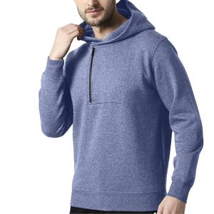 Sudadera con capucha/sudaderas con capucha lisa de ajuste clásico con logotipo personalizado bordado estampado azul marino Melange sudaderas con capucha con panel de cremallera estilizado - Product Image 1