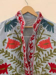 Abrigo de Algodón Bordado a Mano con Flores, Cuello Mandarín, Manga Larga, Talla Grande, Ropa de Abrigo de Primavera para Mujer, Estilo Bohemio - Product Image 4