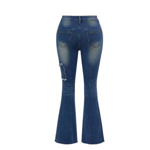 Custom Women Leopard Print Trim Flare Jeans Dark Wash Seam Detail High Waist Denim Pants Vintage Y2K Streetwear <b>Trousers</b> - Product Image 3