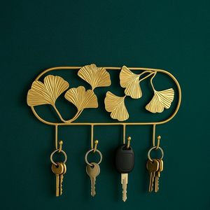 Porte-clés mural en métal doré avec 4 crochets, design feuille, support mural décoratif pour entrée, couloir, décoration intérieure - Product Image 3
