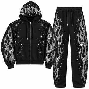 Ensemble sweat à capuche et jogging personnalisé imprimé en 3D avec logo étoile et lune, respirant, fermeture éclair noire, vêtement décontracté en polyester/coton unisexe - Product Image 2