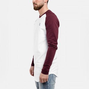 Men's Long Sleeve O-Neck Raglan <b>T</b>-<b>Shirt</b> <b>White</b> Maroon Contrast Cotton Bamboo Fiber Breathable Casual Solid Color Front Logo - Product Image 5