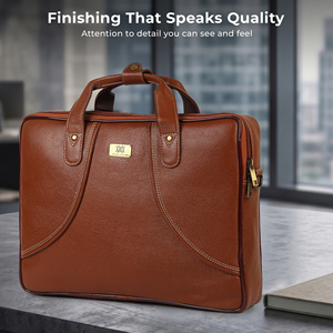 WRIZA Premium Genuine Leather <b>Laptop</b> Bag for Men | 17 Inch <b>Small</b> Waterproof Office Messenger Bag Adjustable Shoulder Strap Tan - Product Image 1