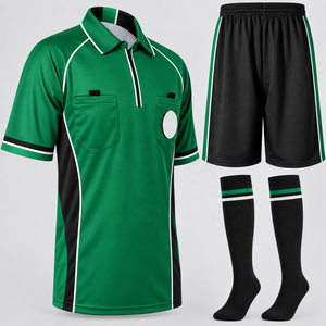 Ensemble d'arbitre TESSUTO vert, noir et blanc, 3 pièces : maillot, short, chaussettes, polo à demi-zip avec poche pour carte, uniforme d'arbitrage de football - Product Image 1