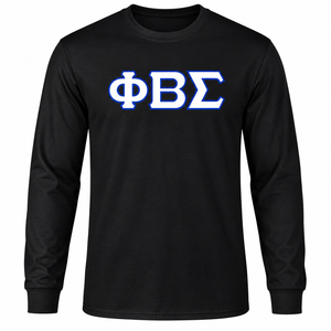 Phi Beta Sigma <b>Black</b> <b>Long</b> <b>Sleeve</b> Tee <b>Shirt</b> with White Blue Greek Letter Design O Neck Pullover Ribbed <b>Sleeve</b> Cuffs Unisex Greek - Product Image 4