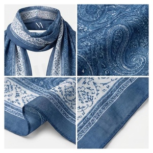 NORTH APPROACH Women's Long <b>Silk</b> Scarf Blue Paisley Print Elegant Multi-Functional Fashion Accessory All Seasons - Product Image 4