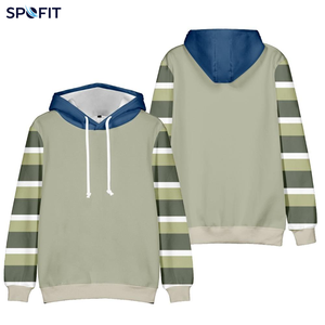 SPOFIT <b>Men's</b> Hooded <b>Sweatshirt</b> Striped Sleeve Regular Fit Knitted Polyester Casual Autumn Wear - Product Image 5
