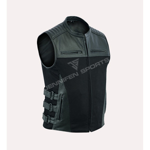 Chaleco de Motocicleta Personalizado para Hombre, de Alta Calidad, Estilo Personalizado, de Cuero y Lona, Transpirable, con Cierre de Cremallera, a la Moda - Product Image 1
