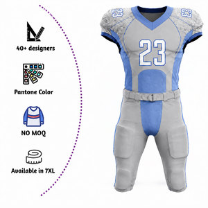 Ensemble Maillot et Pantalon de Football Américain Personnalisé Sublimé pour Homme – Col en V, Gris Bleu, Anti-humidité, Coupe Ajustée - Product Image 3