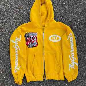 Sudadera con capucha y cremallera para hombre, con múltiples parches de pedrería, 2026, Rojo, Amarillo, Negro, Azul Marino, con texto cursivo brillante, estilo urbano, HD - Product Image 5