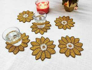 Handmade Yellow Sunflower Shape Knitted Eco-Friendly Coasters for Hotel & Home Use - Product Image 1
