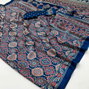 ผ้าแพรแพรผ้าแพรสีฟ้าสำหรับผู้หญิง | น้ำหนักเบาแห้งเร็วชาติพันธุ์พิมพ์ลายแบบลำลองและงานปาร์ตี้ดีไซน์คอลเลกชันงานแต่งงาน - Product Image 5