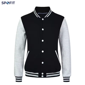 Custom <b>Lightweight</b> <b>Men's</b> Black White Varsity <b>Jacket</b> Casual Regular Fit Turn-down Collar Single Breasted Polyester - Product Image 6