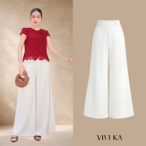 Pantalones Largos de Mujer, Modernos y Elegantes, Blancos, de Cintura Alta, con Pierna Ancha y Acampanada, Casuales, para Oficina, Diseño Personalizado ODM OEM KRISTINA - Product Image 1