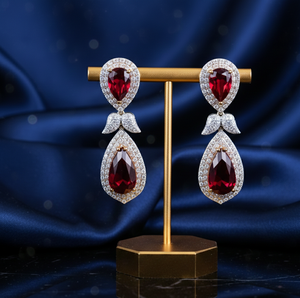 Boucles d'oreilles pendantes longues en grenat taille poire, hydro et zirconium cubique, 5 pouces, en argent 925 plaqué or, pour mariage, soirée, cadeau pour elle - Product Image 1