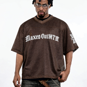 Maillot de football marron surdimensionné pour homme à col en V, en maille respirante, polyester, avec faible MOQ, personnalisable avec logo, OEM, marque privée, vente en gros - Product Image 1