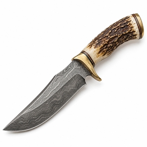 Couteau de chasse artisanal en acier Damas de qualité supérieure pour la survie en plein air, le bushcraft et le camping, lame fixe forgée, manche en bois pleine longueur - Product Image 1