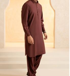 Servicio OEM ODM, Traje de Dos Piezas para Hombre, Estilo Shalwar Kameez, Color Granate Liso, Estilo Afgano Pathani Pakistaní, Corte Regular, Ropa Musulmana - Product Image 6