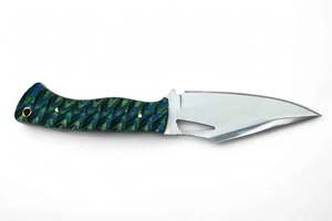 Couteau utilitaire de précision artisanal en acier inoxydable, manche texturé bleu-vert G10 - Product Image 2