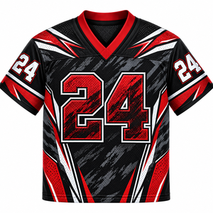 Maillot de football américain personnalisé imprimé par transfert thermique pour homme, col en V, maille respirante, manches courtes, coupe régulière, 100 % polyester, taille plus - Product Image 1