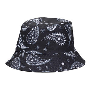 Sombrero tipo pescador unisex negro con patrón abstracto blanco, jersey de poliéster, informal, primavera, verano, adulto, 56-58 cm - Product Image 3