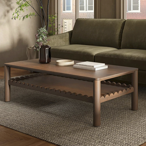 Solid Mango Wooden Brown Finish With <b>Vintage</b> Scalloped Edges Open Self Home Living Room Office Centerpiece Sofa <b>Coffee</b> <b>Table</b> - Product Image 4