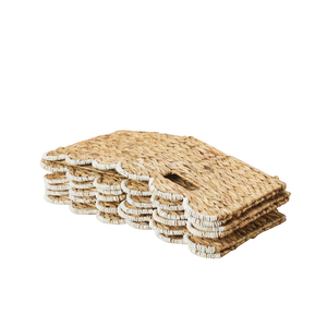 Scalloped Water Hyacinth Wicker Storage Basket Set with Handles, Handmade Square Wicker Baskets for Laundry & Home Organization - Product Image 3