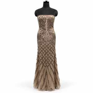 Robe de sirène ornée |   Robe de soirée longue sans bretelles avec motif géométrique à sequins et jupe évasée superposée pour les événements - Product Image 1