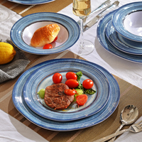 Service de table en céramique de luxe moderne haut de gamme, 6 pièces, avec détails dorés, résistant au four, passe au lave-vaisselle, réutilisable, léger