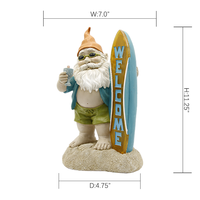 Figurine de gnome de plage sculptée en résine, planche de surf solaire lumineuse 'Bienvenue', décoration de jardin, ornement nautique côtier, vente en gros B2B CN