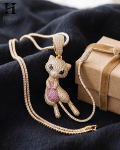 Bijoux Hip Hop Personnalisés, Pendentif Personnage Anime Blanc Rose Sertie de Pierres, Breloque Chat - Product Image 1