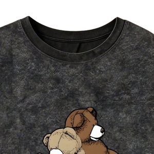 Vintage Washed Black Regular Fit Graphic T-<b>Shirt</b> Teddy Bear Print Summer Breathable Streetwear Casual Short Sleeve Crew Neck - Product Image 5