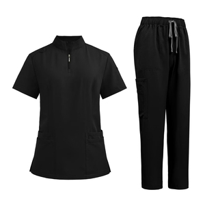 Vente en gros d'uniformes infirmiers unisexes, ensemble de 2 pièces en nylon extensible tricoté, uniformes médicaux d'hôpital, ensemble de blouses, logo personnalisé - Product Image 1