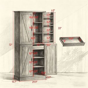 Mobiletto Moderno Rustico Stile Fienile 76 cm x 39,9 cm x 183 cm in Legno e Pannelli con Ripiani Regolabili per Cucina - Product Image 5