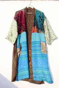 ชุดกิโมโนผ้าไหมลายส่าหรีสไตล์วินเทจชุดกิโมโนส่าหรี - Product Image 4