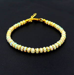 HAYAAT GEMS Luxury Natural Rainbow Multi <b>Fire</b> Ethiopian Opal Roundel Beads Silver Plated Unisex Bracelet Gift - Product Image 3