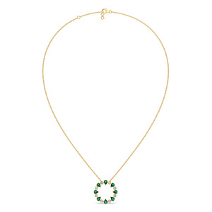 Collier en diamant vert émeraude avec halo circulaire, pierres en forme de poire et accents géométriques étincelants - Product Image 2