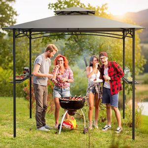 Gazebo per Barbecue 8 x 5 Piedi con Telaio in Metallo Resistente, 2 Ripiani e 6 Ganci - Tettoia e Pergola - Product Image 2