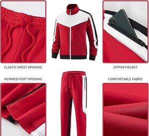 Conjunto Deportivo Profesional de Tres Tonos para Hombre – Traje de Jogging de Alto Rendimiento con Bloques de Color Rojo, Blanco y Negro - Product Image 4