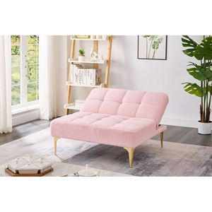 Convertible Pink Teddy Fabric Single <b>Sofa</b> Bed Futon with <b>Gold</b> Metal Legs - Product Image 3