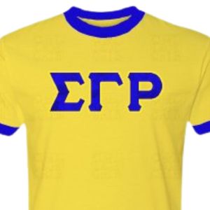 T-shirt à col rond à manches courtes pour femme, avec lettres en satin jaune et bleu Sigma Gamma Rho, pour sororité grecque, vêtements de campus personnalisés - Product Image 6